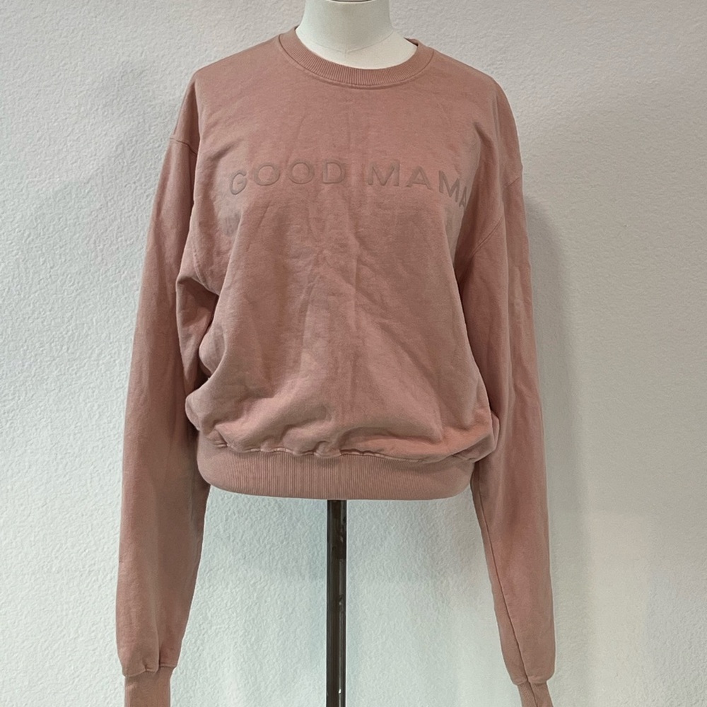 Good American Dusty Pink Crewneck Sweater “Good Mama”
